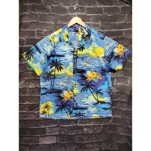 Palmwave Hawaii Button Up Shirt Mens Large Tropical Floral Surfer Beach Pocket